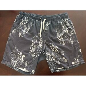 Vuori Swim Trunks Mens Medium Gray Floral Lined Athletic Shorts Beach